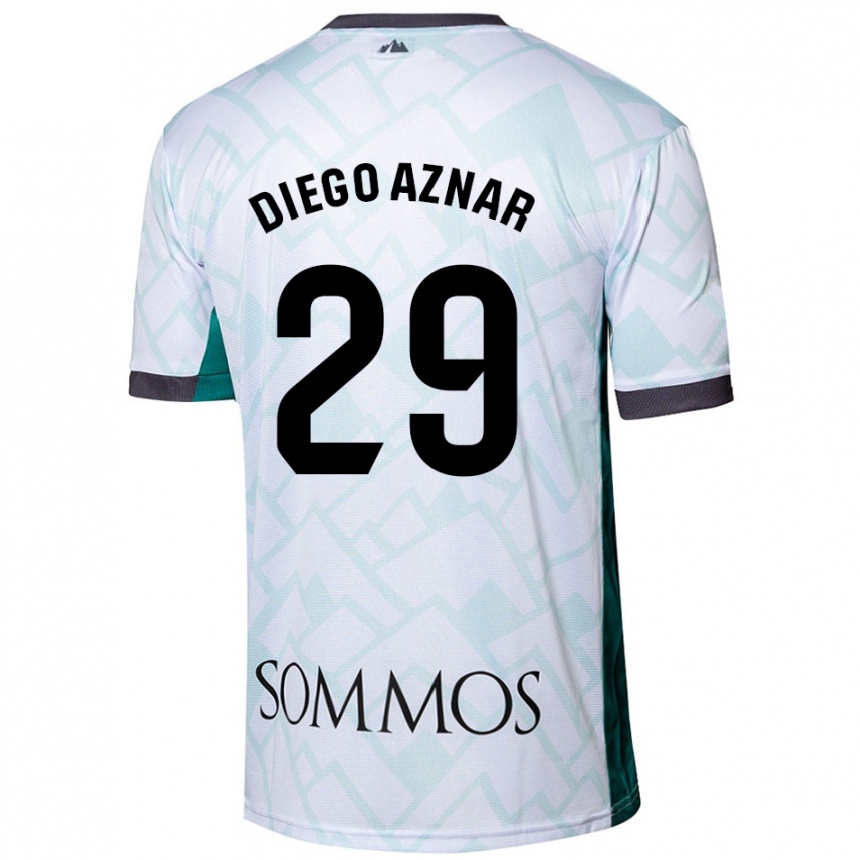 Kids Football Diego Aznar #29 White Green Away Jersey 2024/25 T-Shirt Nz