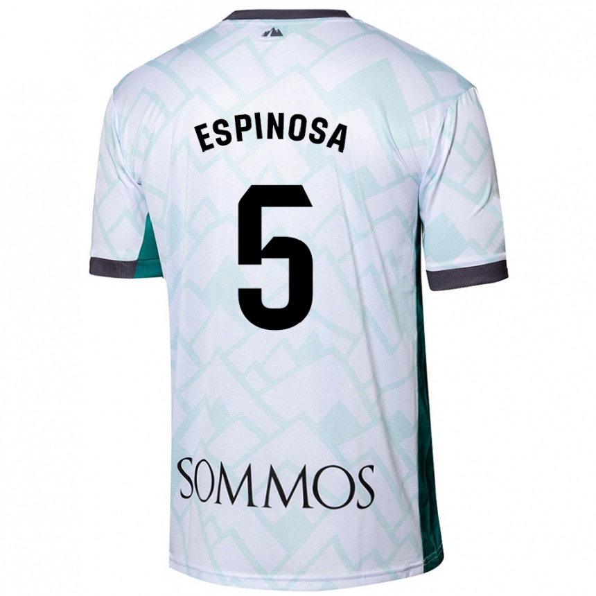 Kids Football Diego Espinosa #5 White Green Away Jersey 2024/25 T-Shirt Nz