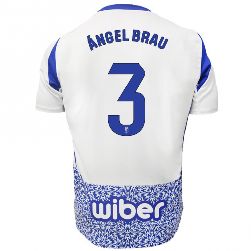 Kids Football Miguel Ángel Brau #3 White Blue Away Jersey 2024/25 T-Shirt Nz