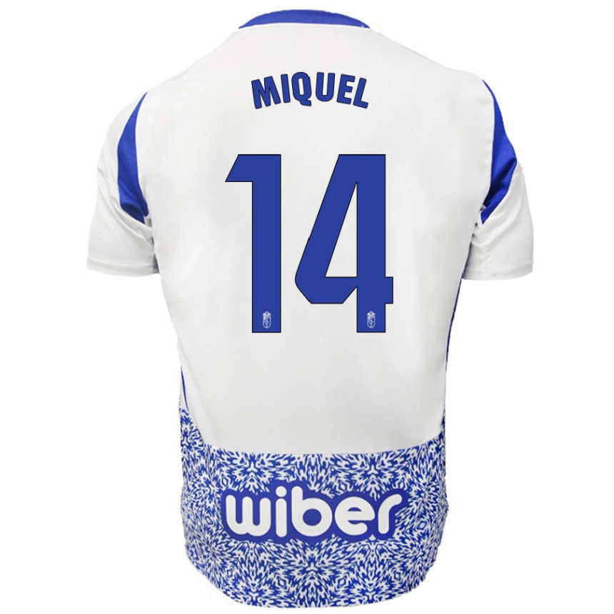 Kids Football Ignasi Miquel #14 White Blue Away Jersey 2024/25 T-Shirt Nz