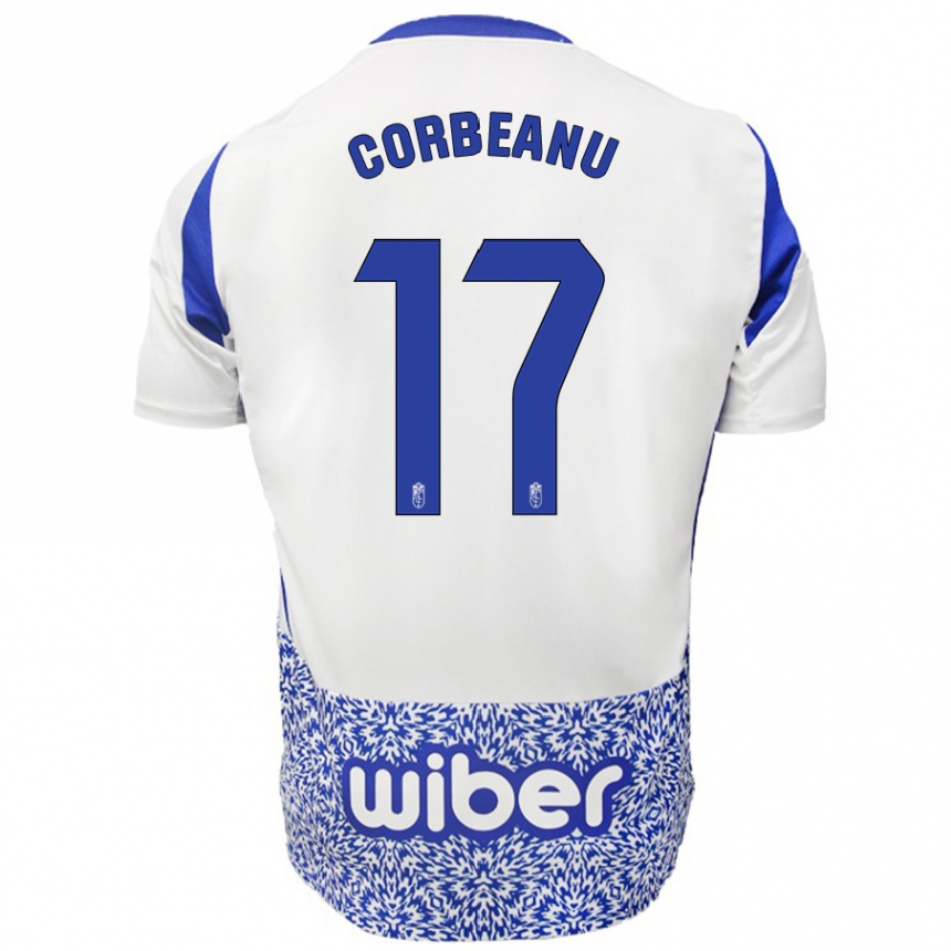 Kids Football Theo Corbeanu #17 White Blue Away Jersey 2024/25 T-Shirt Nz