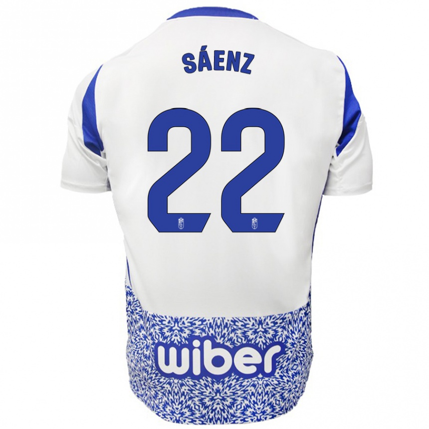 Kids Football Pablo Sáenz #22 White Blue Away Jersey 2024/25 T-Shirt Nz