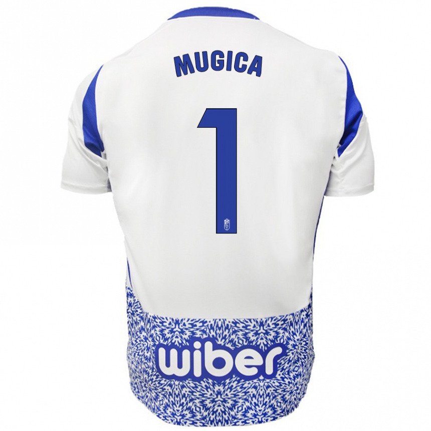 Kids Football Juan Múgica #1 White Blue Away Jersey 2024/25 T-Shirt Nz