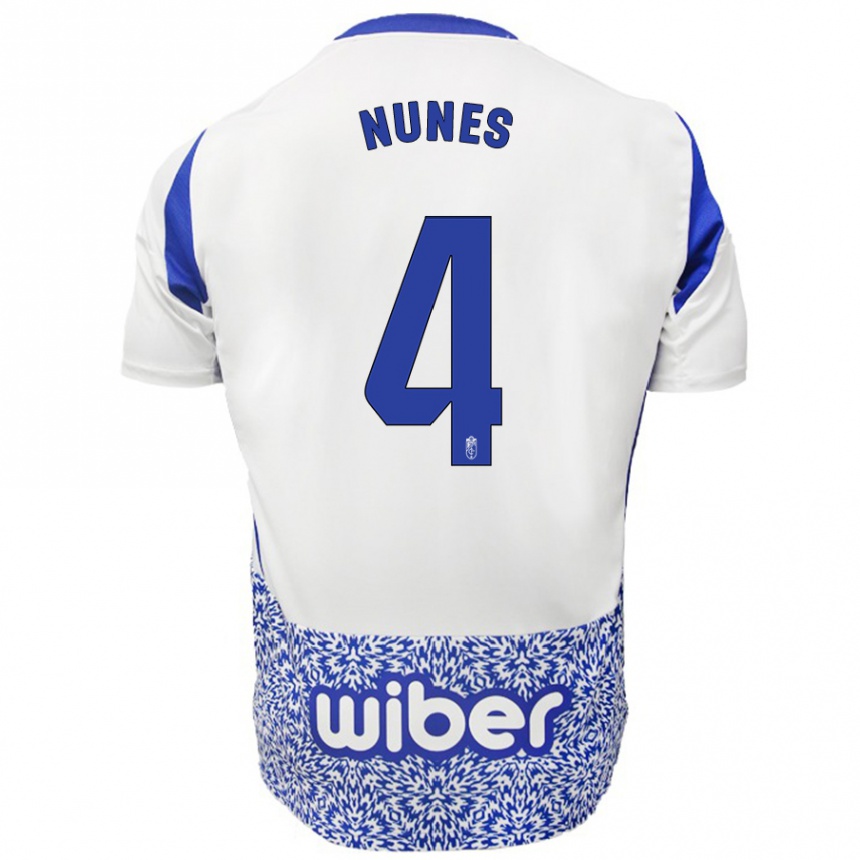 Kids Football David Nunes #4 White Blue Away Jersey 2024/25 T-Shirt Nz