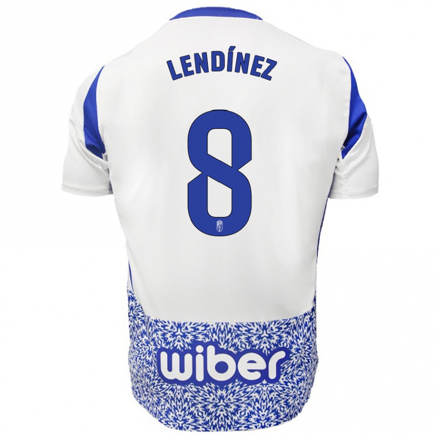 Kids Football Juanma Lendínez #8 White Blue Away Jersey 2024/25 T-Shirt Nz