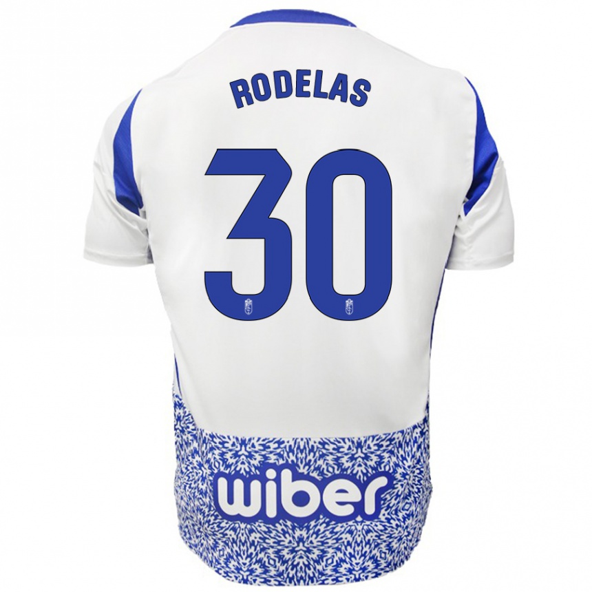 Kids Football Sergio Rodelas #30 White Blue Away Jersey 2024/25 T-Shirt Nz