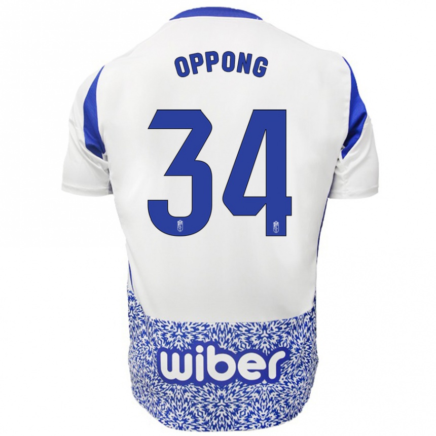 Kids Football Oscar Naasei Oppong #34 White Blue Away Jersey 2024/25 T-Shirt Nz