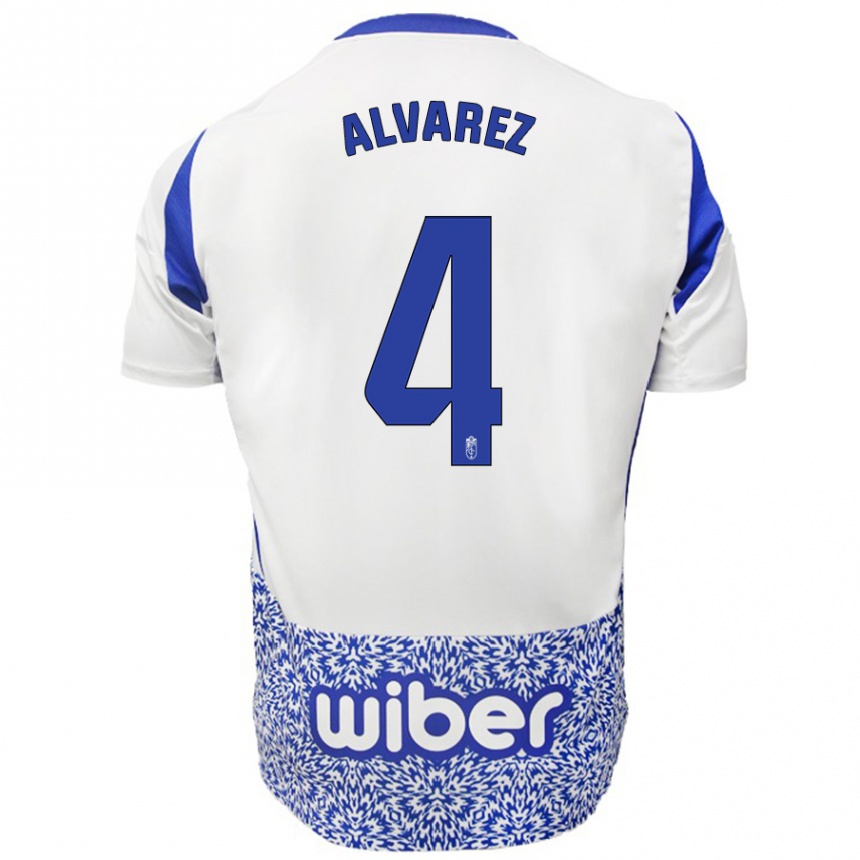 Kids Football Isabel Álvarez #4 White Blue Away Jersey 2024/25 T-Shirt Nz