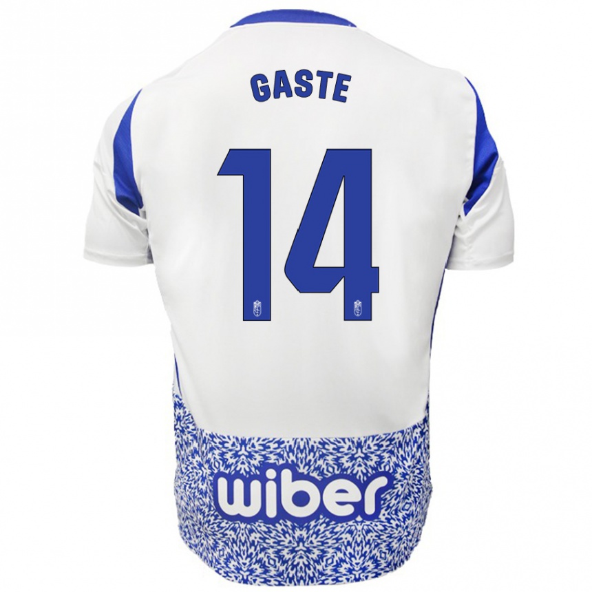 Kids Football Gaste #14 White Blue Away Jersey 2024/25 T-Shirt Nz