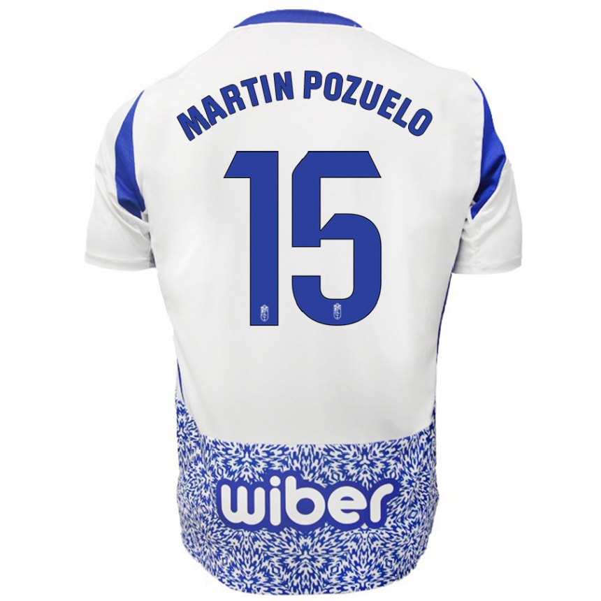 Kids Football Esther Martín-Pozuelo #15 White Blue Away Jersey 2024/25 T-Shirt Nz