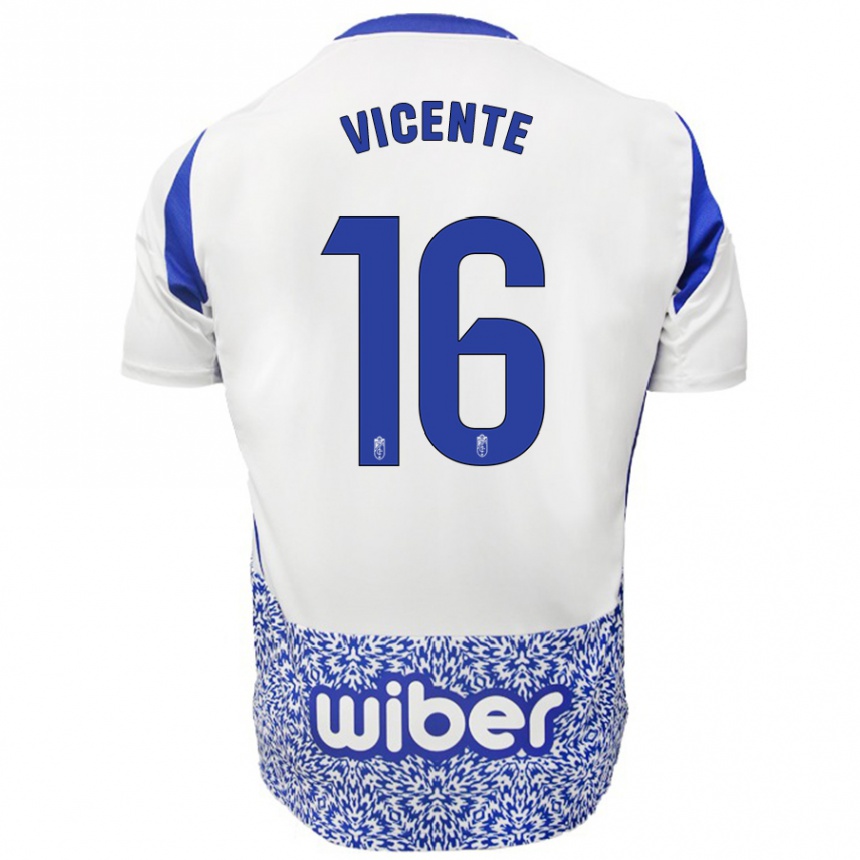 Kids Football Nerea Vicente #16 White Blue Away Jersey 2024/25 T-Shirt Nz