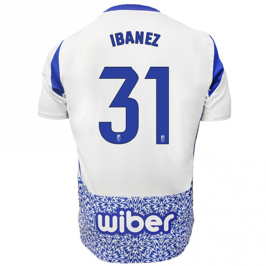 Kids Football Alba Ibáñez #31 White Blue Away Jersey 2024/25 T-Shirt Nz