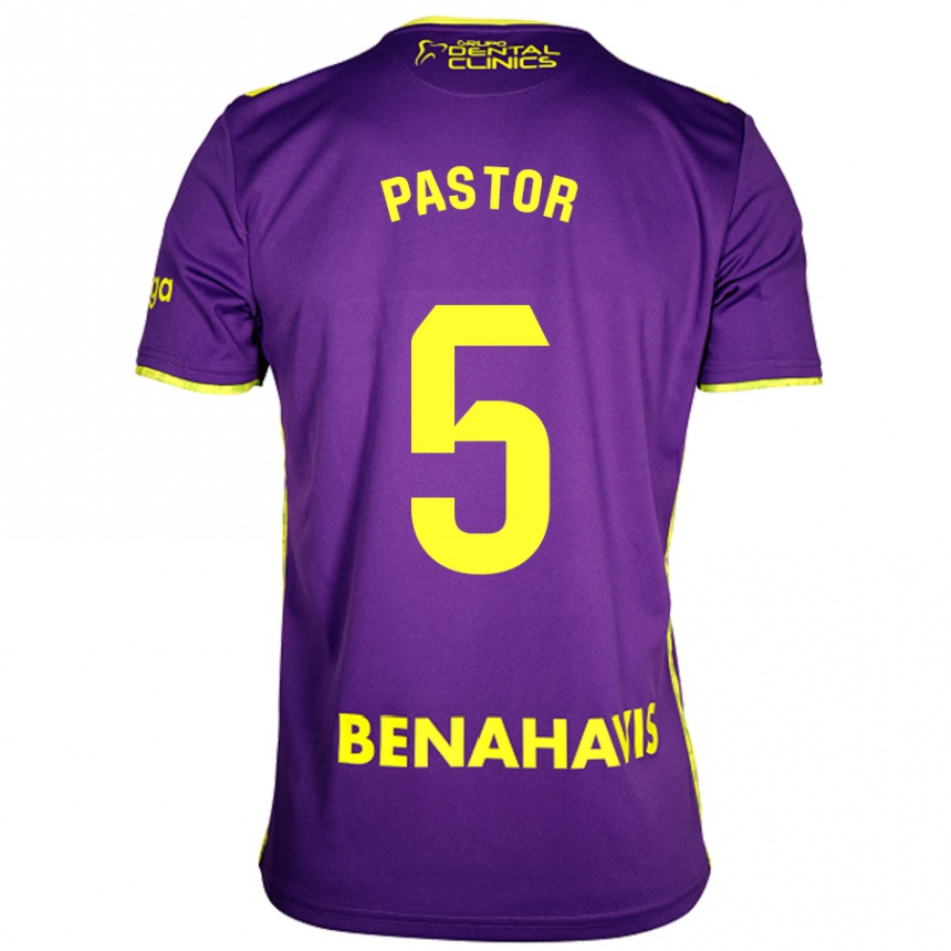 Kids Football Álex Pastor #5 Purple Yellow Away Jersey 2024/25 T-Shirt Nz