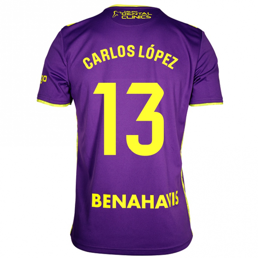 Kids Football Carlos López #13 Purple Yellow Away Jersey 2024/25 T-Shirt Nz