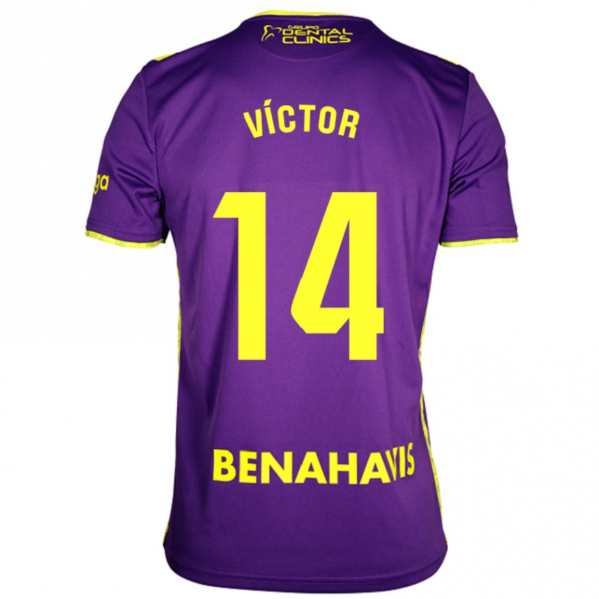 Kids Football Víctor García #14 Purple Yellow Away Jersey 2024/25 T-Shirt Nz