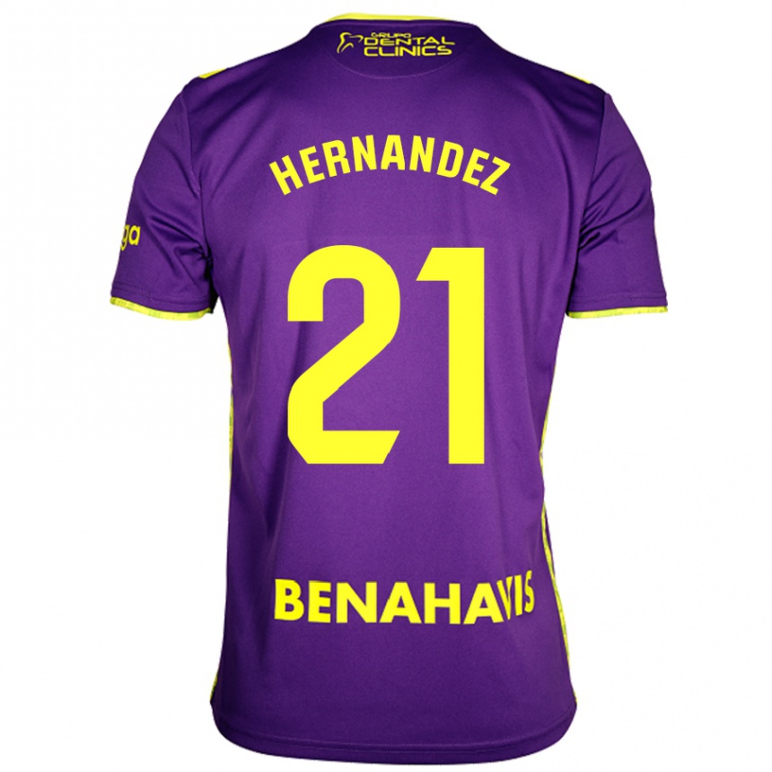 Kids Football Juan Hernández #21 Purple Yellow Away Jersey 2024/25 T-Shirt Nz