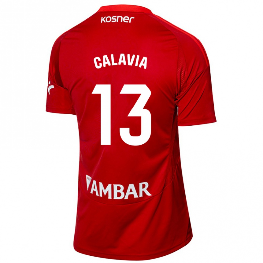 Kids Football Carlos Calavia #13 White Blue Away Jersey 2024/25 T-Shirt Nz