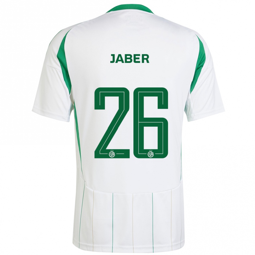 Kids Football Mahmoud Jaber #26 White Green Away Jersey 2024/25 T-Shirt Nz