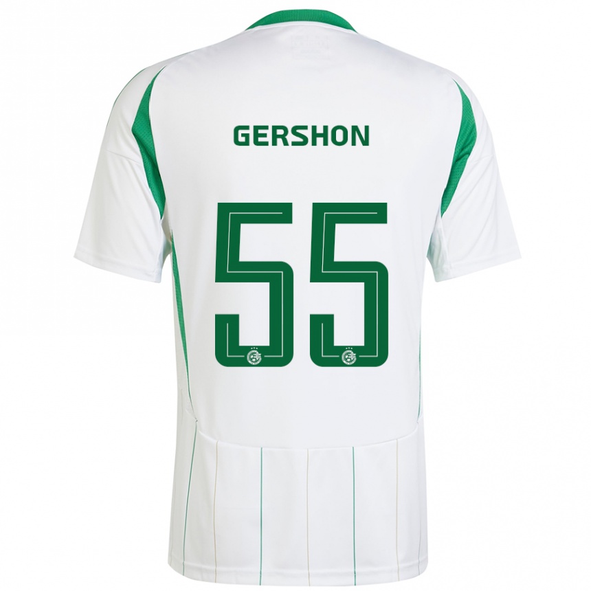 Kids Football Rami Gershon #55 White Green Away Jersey 2024/25 T-Shirt Nz