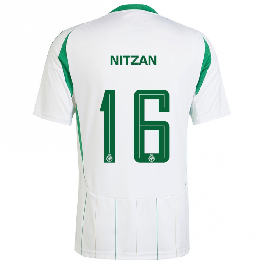 Kids Football Itamar Nitzan #16 White Green Away Jersey 2024/25 T-Shirt Nz