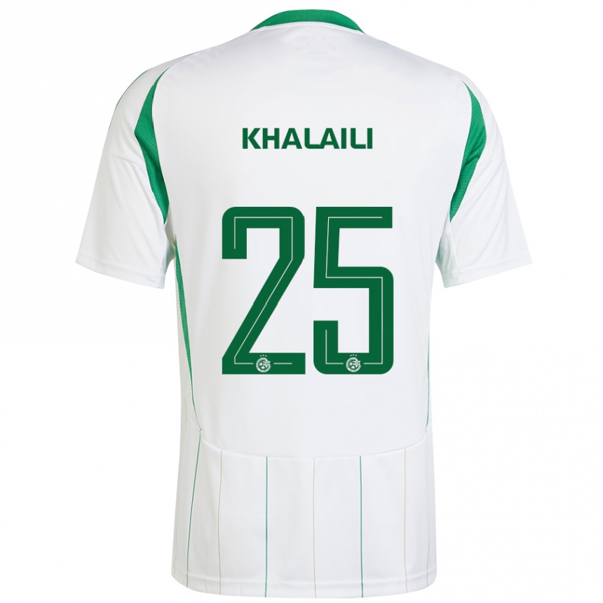 Kids Football Anan Khalaili #25 White Green Away Jersey 2024/25 T-Shirt Nz