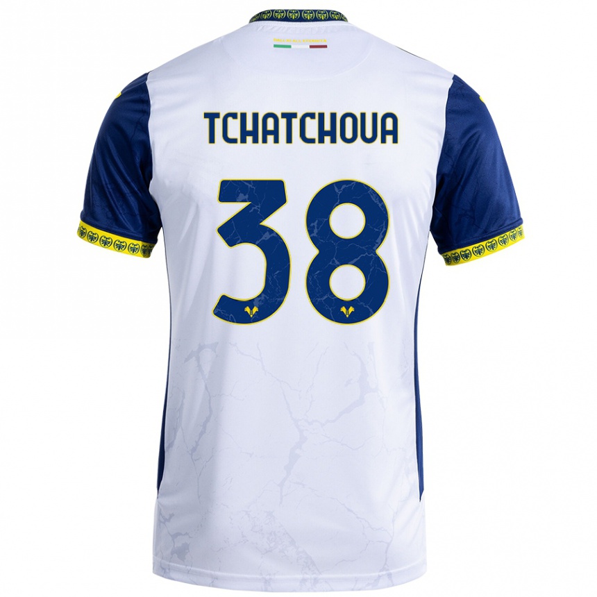 Kids Football Jackson Tchatchoua #38 White Blue Away Jersey 2024/25 T-Shirt Nz