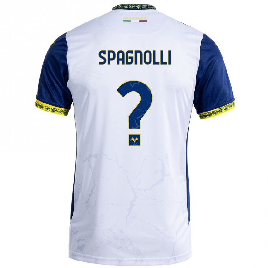 Kids Football Matteo Spagnolli #0 White Blue Away Jersey 2024/25 T-Shirt Nz