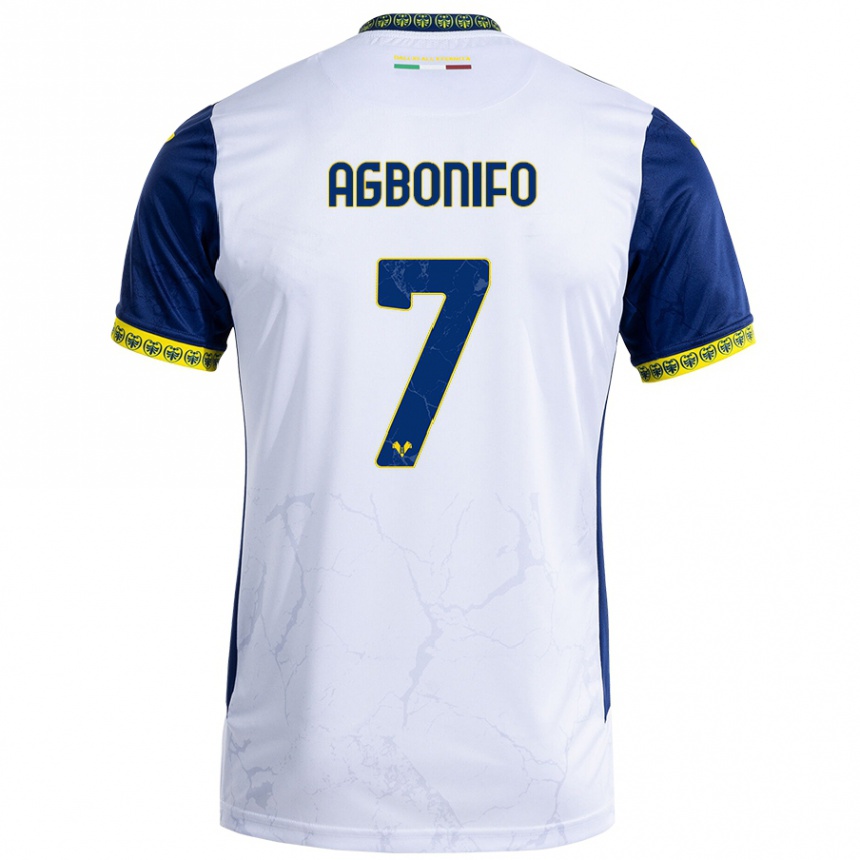 Kids Football Richi Agbonifo #7 White Blue Away Jersey 2024/25 T-Shirt Nz