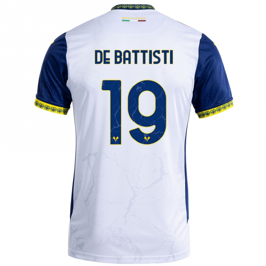 Kids Football Davide De Battisti #19 White Blue Away Jersey 2024/25 T-Shirt Nz