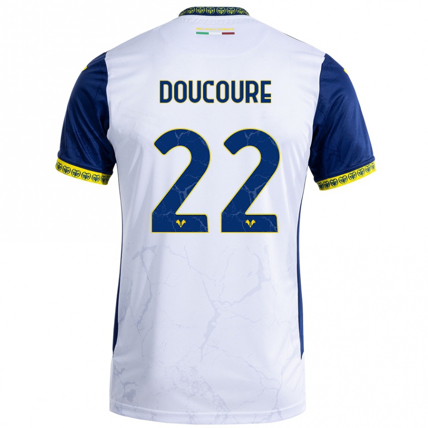 Kids Football Mamedi Doucouré #22 White Blue Away Jersey 2024/25 T-Shirt Nz