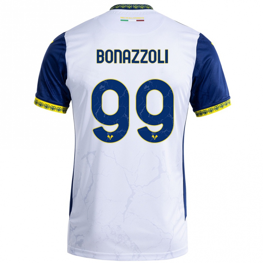 Kids Football Federico Bonazzoli #99 White Blue Away Jersey 2024/25 T-Shirt Nz