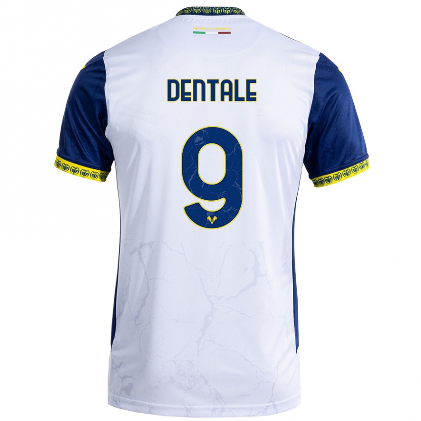 Kids Football Alessandro Dentale #9 White Blue Away Jersey 2024/25 T-Shirt Nz