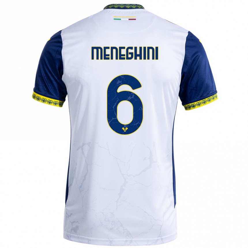 Kids Football Sofia Meneghini #6 White Blue Away Jersey 2024/25 T-Shirt Nz