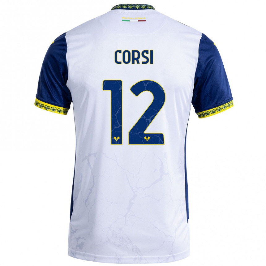 Kids Football Sara Corsi #12 White Blue Away Jersey 2024/25 T-Shirt Nz