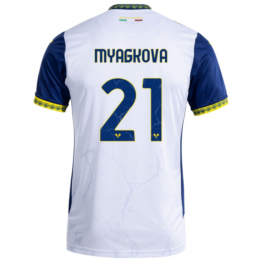 Kids Football Alina Myagkova #21 White Blue Away Jersey 2024/25 T-Shirt Nz