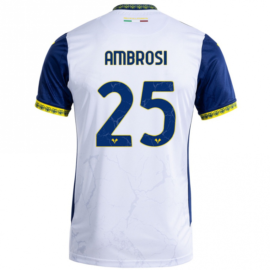 Kids Football Caterina Ambrosi #25 White Blue Away Jersey 2024/25 T-Shirt Nz