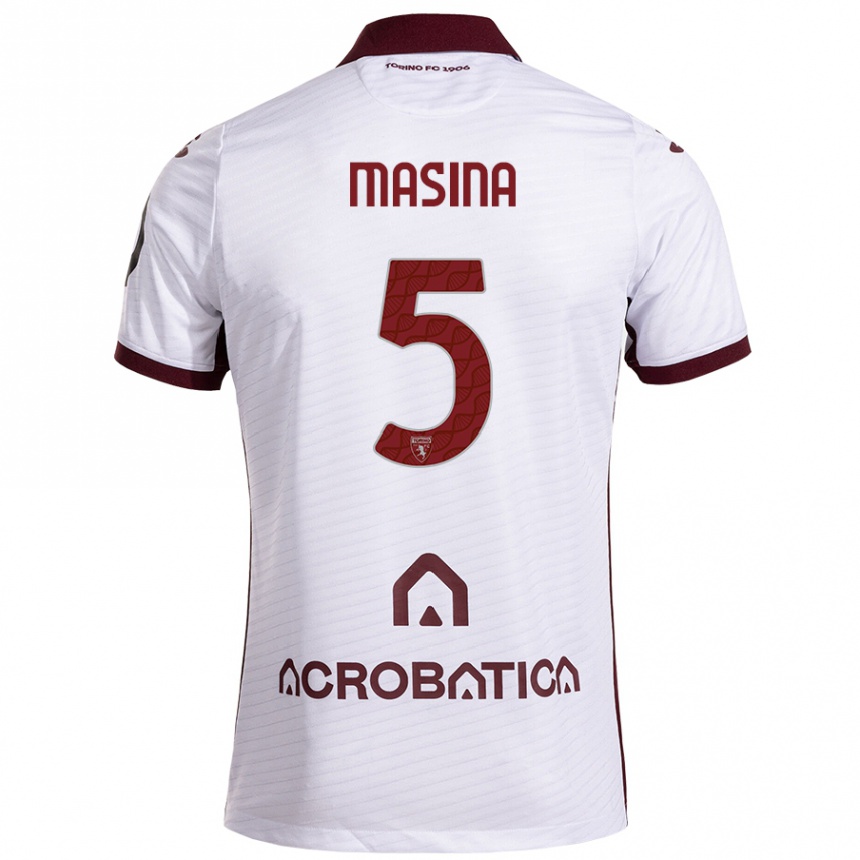 Kids Football Adam Masina #5 White Maroon Away Jersey 2024/25 T-Shirt Nz