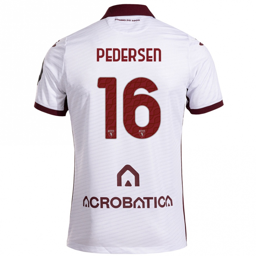 Kids Football Marcus Pedersen #16 White Maroon Away Jersey 2024/25 T-Shirt Nz