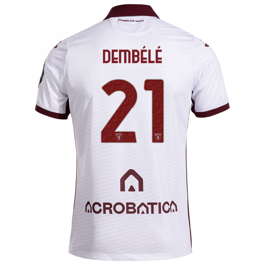 Kids Football Ali Dembélé #21 White Maroon Away Jersey 2024/25 T-Shirt Nz