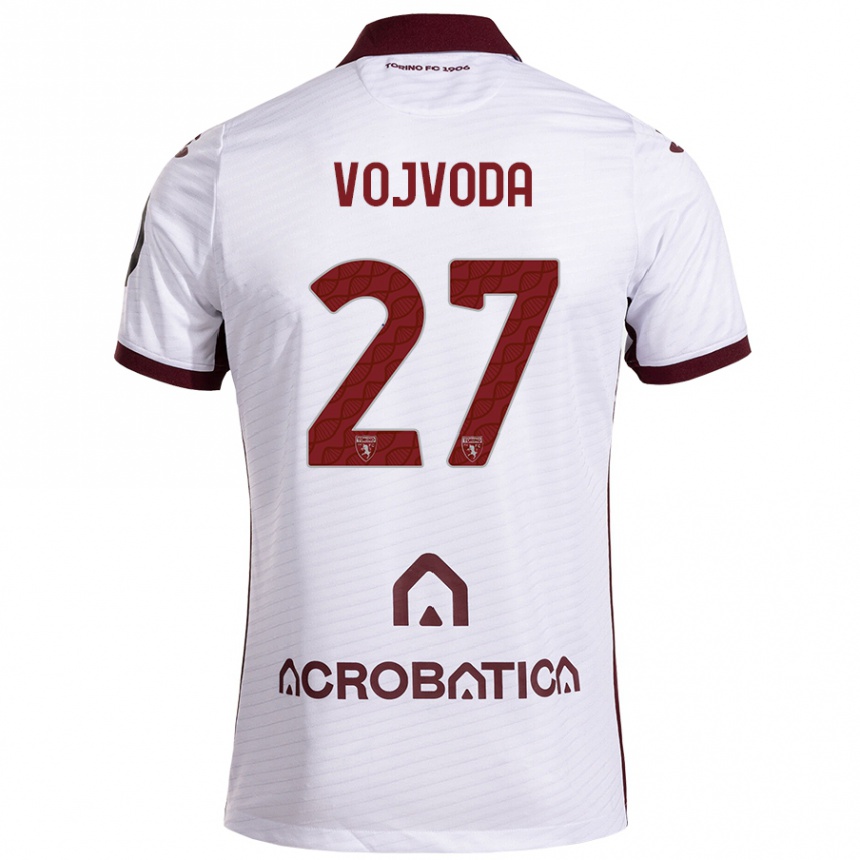 Kids Football Mërgim Vojvoda #27 White Maroon Away Jersey 2024/25 T-Shirt Nz