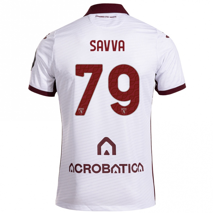 Kids Football Zanos Savva #79 White Maroon Away Jersey 2024/25 T-Shirt Nz