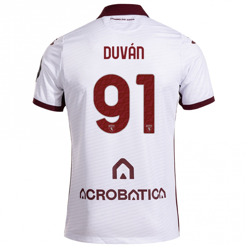 Kids Football Duván Zapata #91 White Maroon Away Jersey 2024/25 T-Shirt Nz