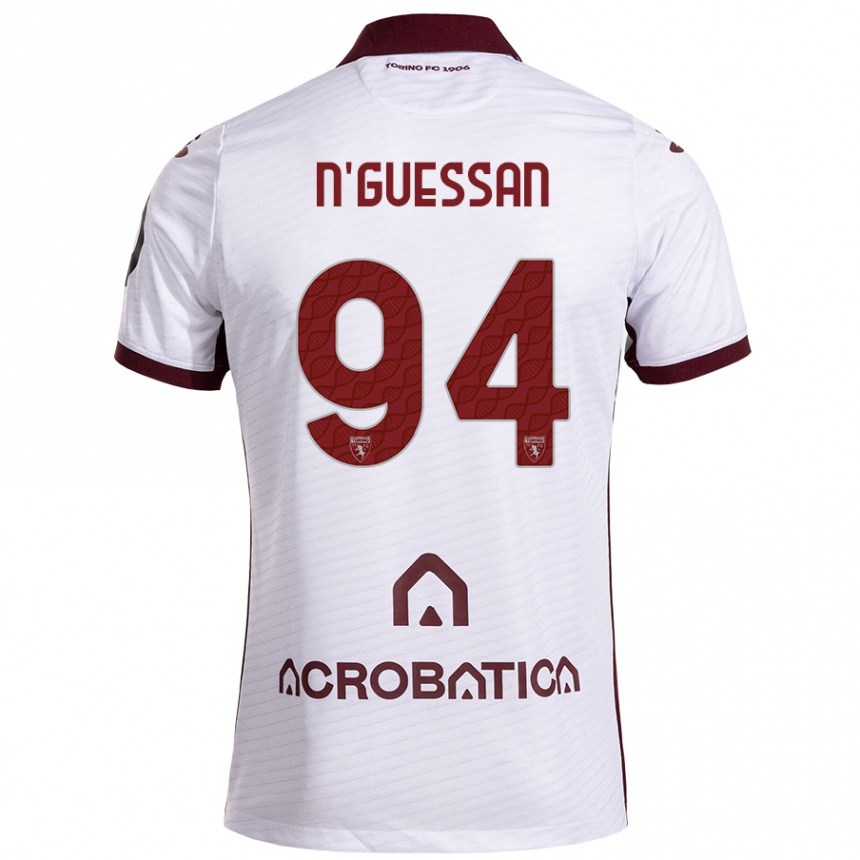 Kids Football Ange Caumenan N'guessan #94 White Maroon Away Jersey 2024/25 T-Shirt Nz