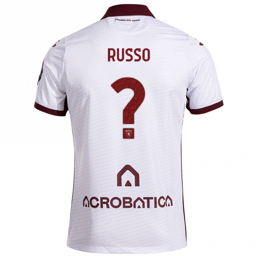 Kids Football Lorenzo Russo #0 White Maroon Away Jersey 2024/25 T-Shirt Nz