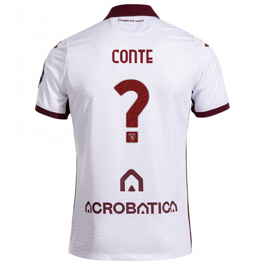 Kids Football Gioele Conte #0 White Maroon Away Jersey 2024/25 T-Shirt Nz