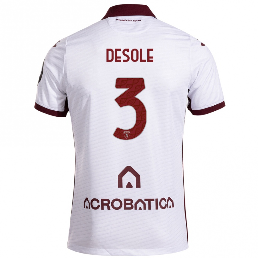 Kids Football Fabio Desole #3 White Maroon Away Jersey 2024/25 T-Shirt Nz