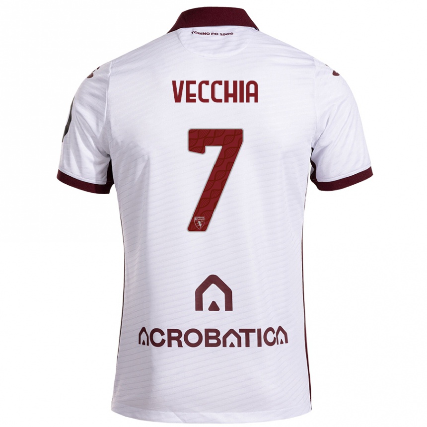 Kids Football Marco Dalla Vecchia #7 White Maroon Away Jersey 2024/25 T-Shirt Nz