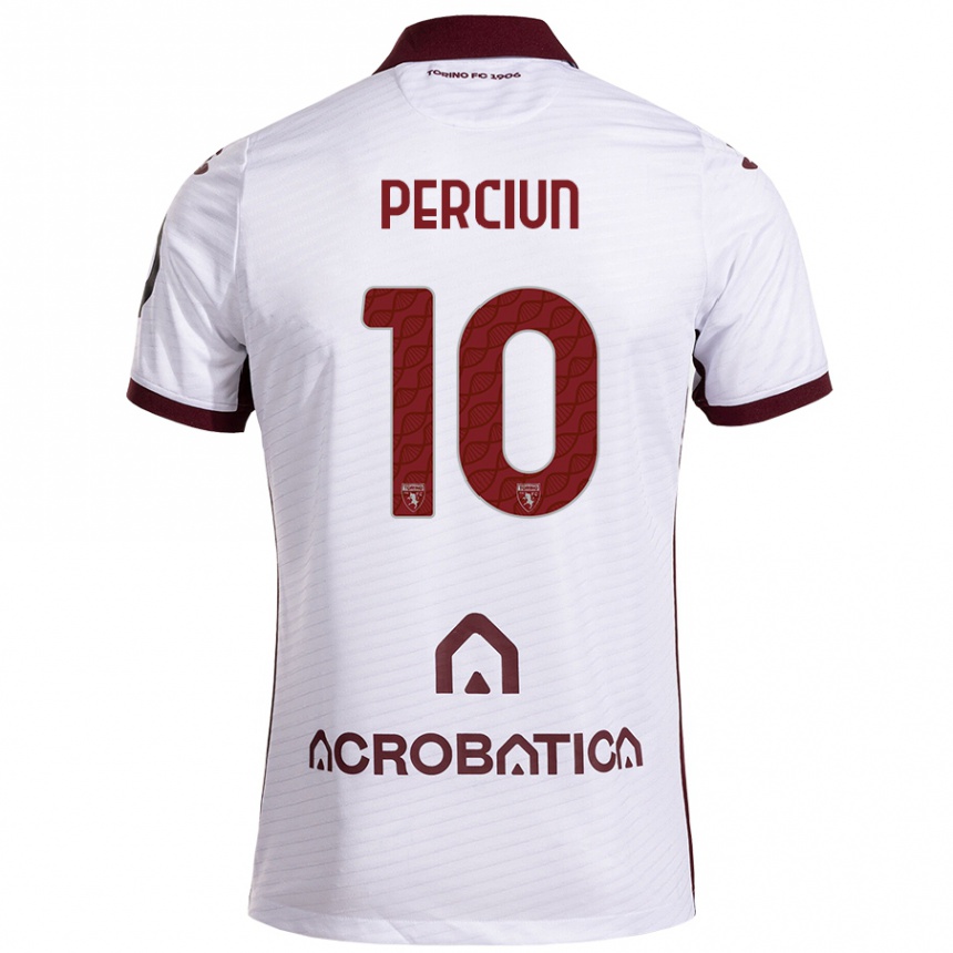 Kids Football Sergiu Perciun #10 White Maroon Away Jersey 2024/25 T-Shirt Nz