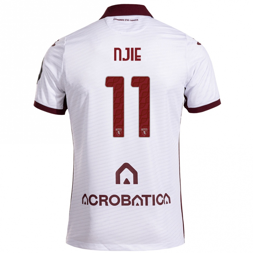 Kids Football Alieu Njie #11 White Maroon Away Jersey 2024/25 T-Shirt Nz