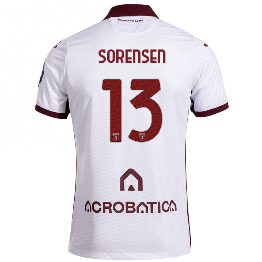 Kids Football Ben Sørensen #13 White Maroon Away Jersey 2024/25 T-Shirt Nz